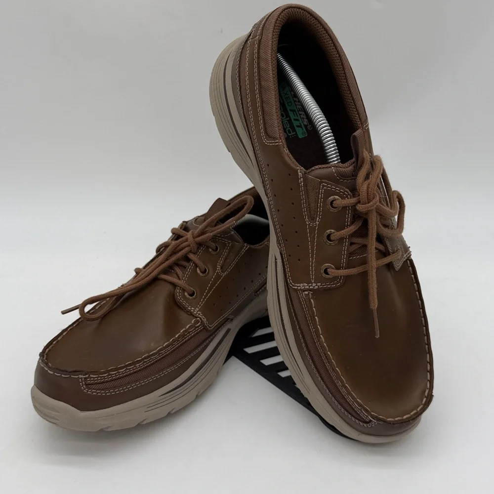Skechers Mens Leather Relaxed Fit Air Cooled Memory Foam Size 12 USA 56296 Tan